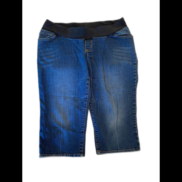 Oh Baby Maternity Denim Capris Jeans Pants  Size Large Wide Elastic Waist - Picture 1 of 7